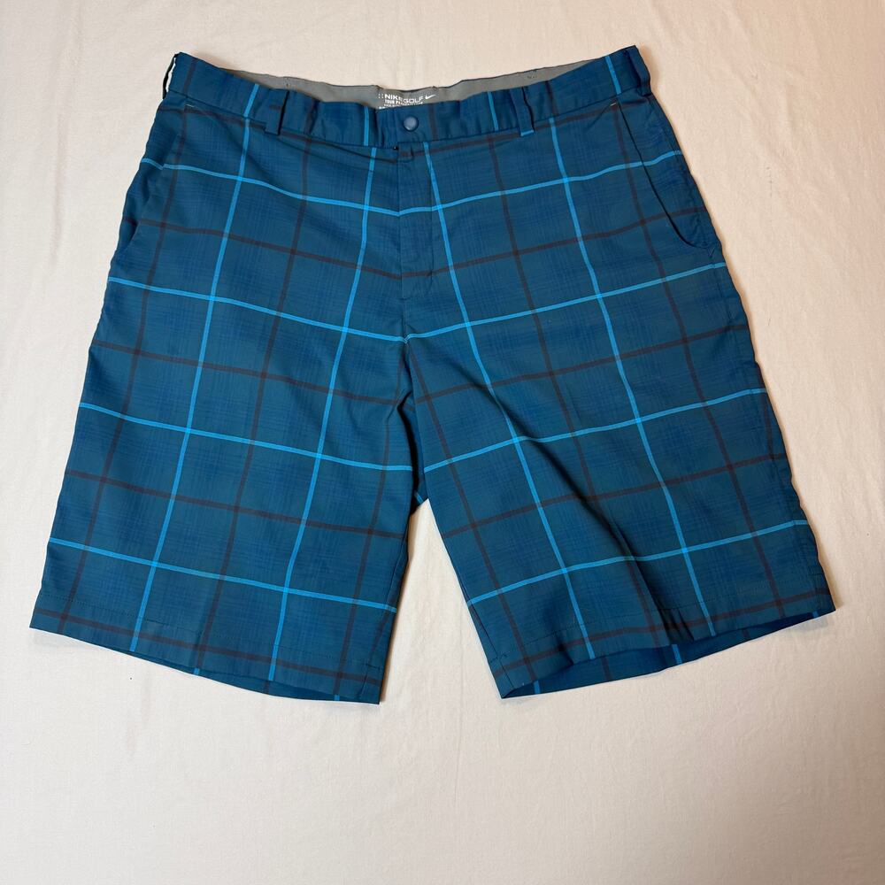 Mens Nike Golf‎ Tour Performance Dri Fit Shorts 38 Blue Plaid